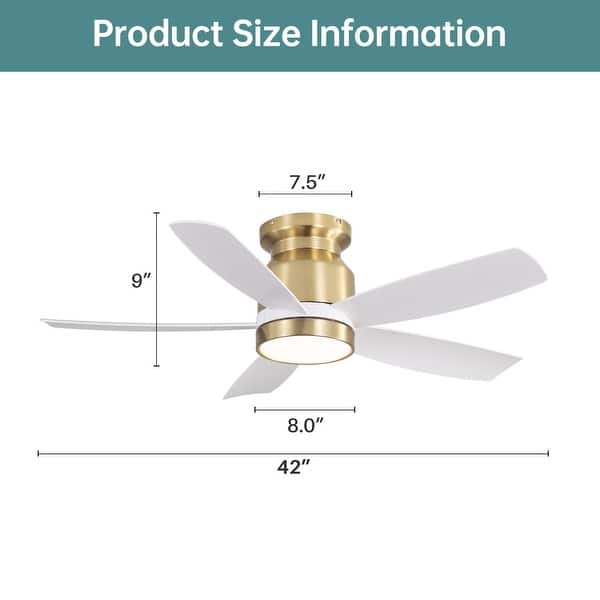 dimension image slide 3 of 4, Sofucor 42'' Gold Flush Mount Ceiling Fan Lights Kit with Remote Quiet Reversible DC - 42