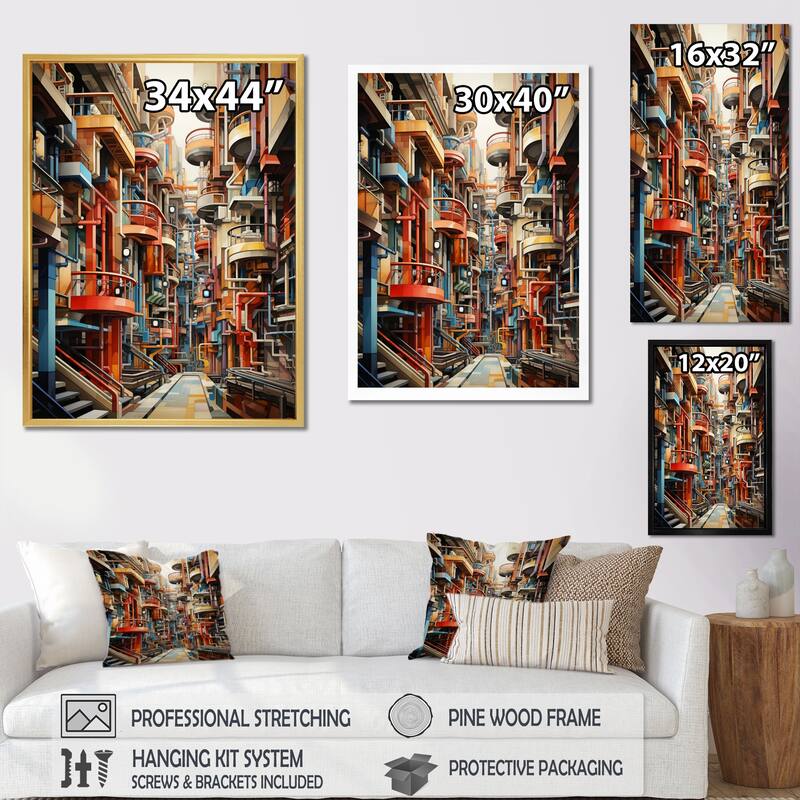 Designart "Constructivism Industrial Utopia Imaginary" Constructivism Framed Canvas Wall Art