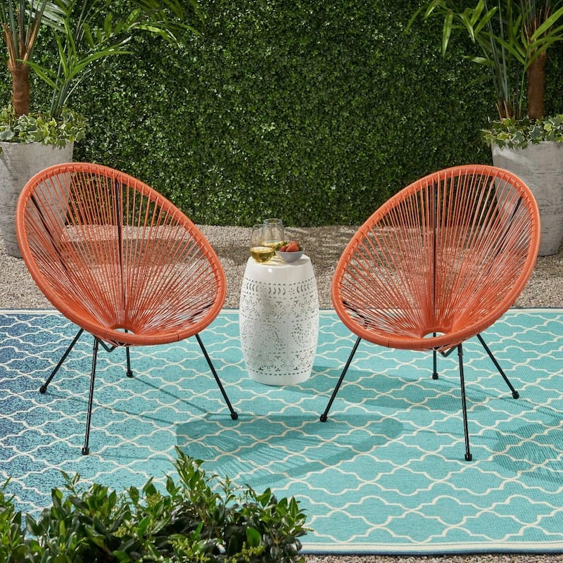 Roomfitters Outdoor Patio Accent Chairs Set of 2, Modern Acapulco Lounge Chairs with Metal Frame - Orange