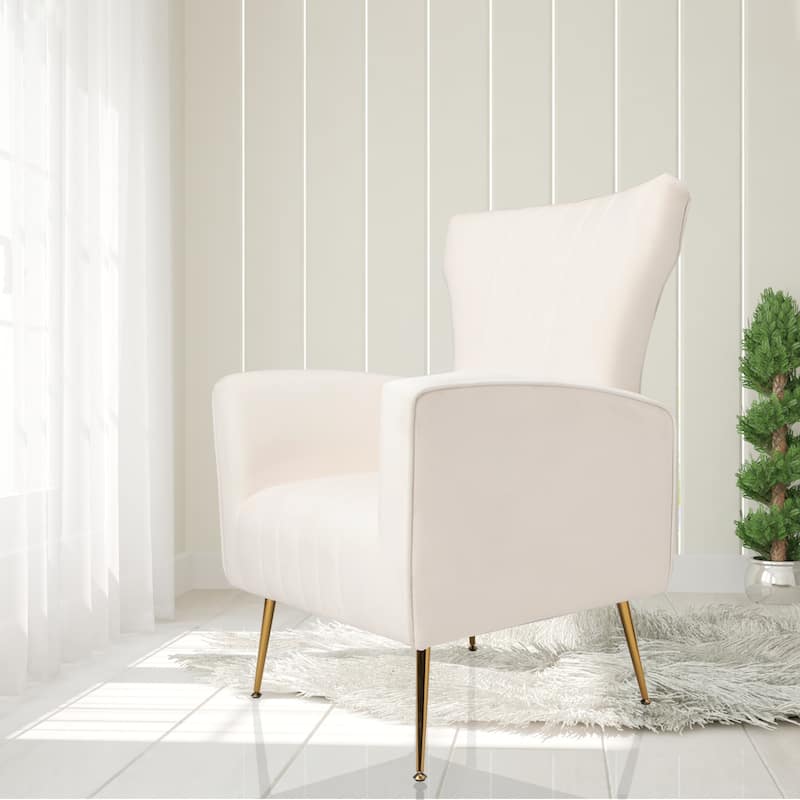 White 29.9" Wingback Arm Chair with Gold Legs