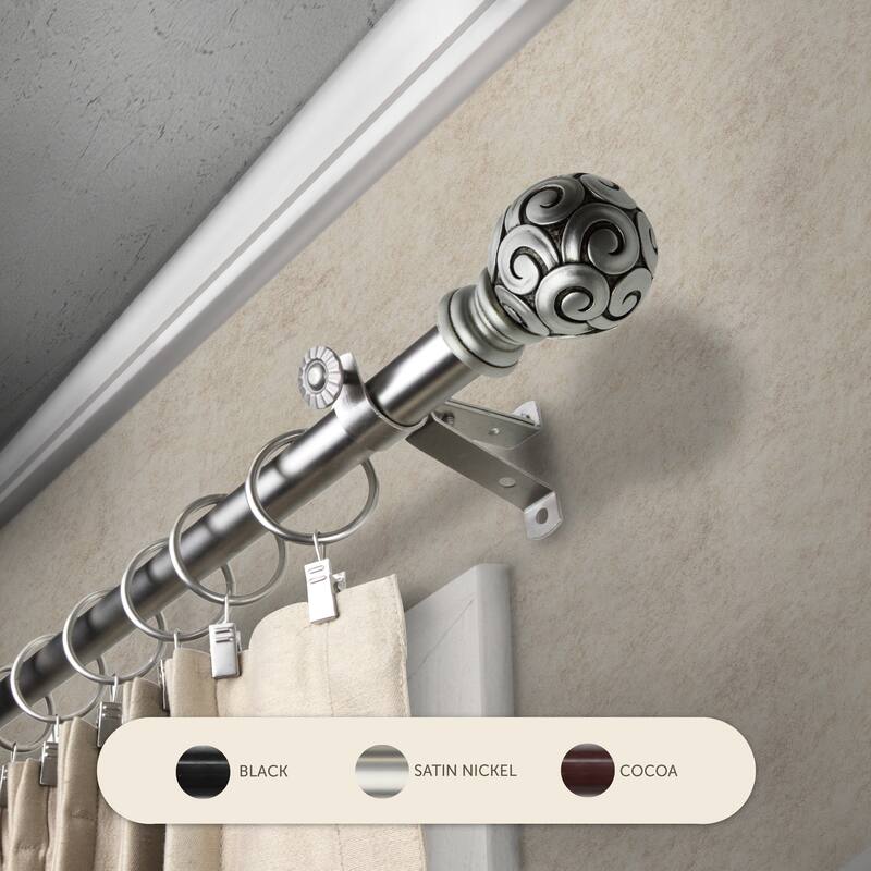 InStyleDesign Lux Adjustable Curtain Rod Set - 28 to 48 inches - Satin Nickel