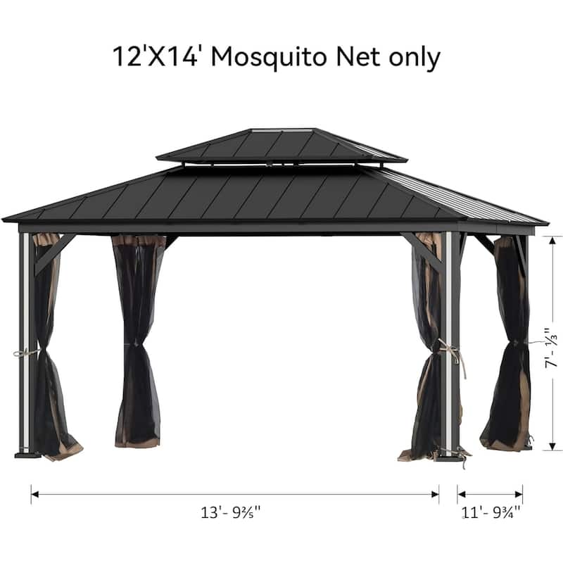 12' x 14', Outdoor Gazebo Mosquito Nettings with Double Zipper, Replacement for Patio Canopy, Garden (Mosquito Net Only)