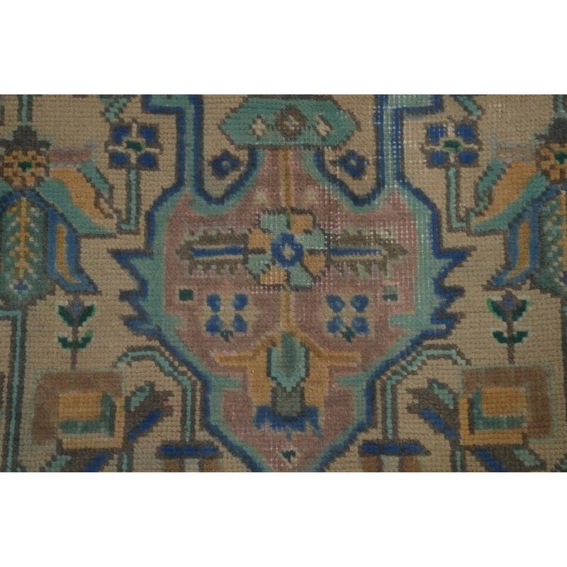 Hand Knotted Oriental 100% Wool Carpet Traditional Medallion Peach Tabriz Area Rug - 9' 6'' X 6' 7''