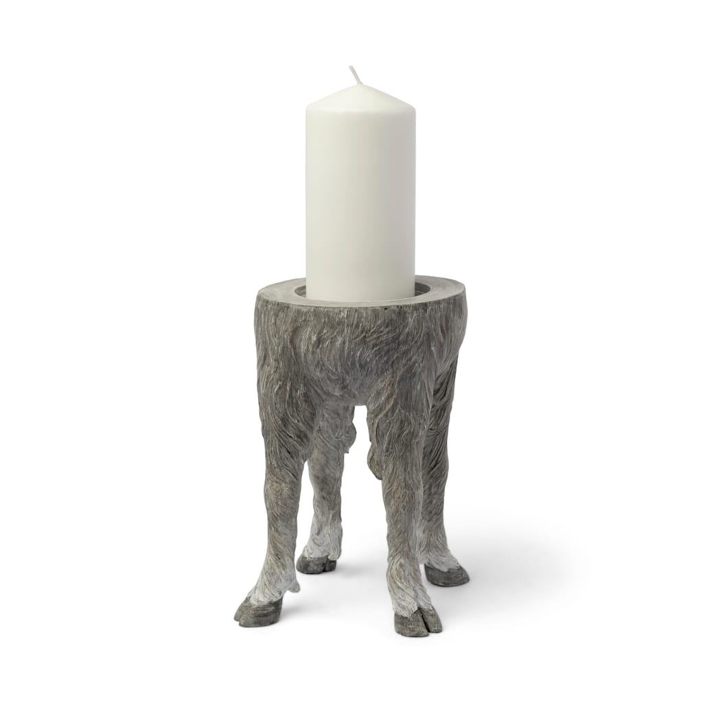 Pan Large Gray Ceramic Hoofed Table Candle Holder - 5"W x 5"D x 9"H