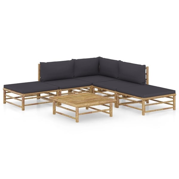vidaXL 6 Piece Garden Lounge Set with Dark Gray Cushions Bamboo. Opens flyout.