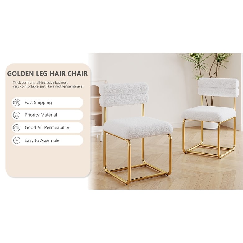 GDFStudio - Rosdale Minimalist Soft Plush Upholstered Dining Chair Set with Ergonomic Backrest and Golden Metal Legs, Set of 2