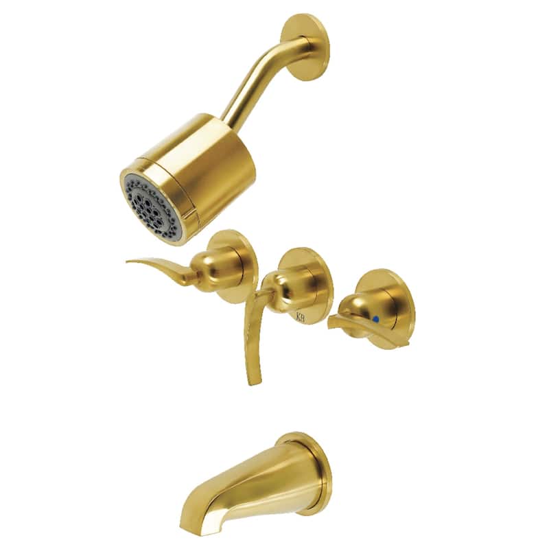 Kingston Brass Centurion Three-Handle Tub and Shower Faucet - Brushed Brass