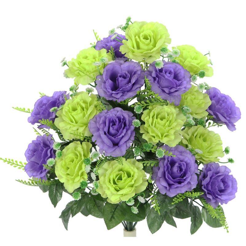 18 Stems Artificial Full Blooming Rose with Greenery Flower Bush
