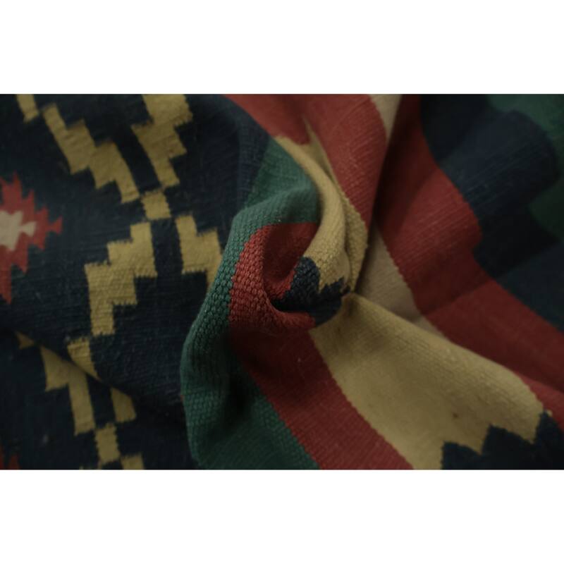 Hand Woven Oriental 100% Wool Carpet Southwestern Geometric Navy Blue & Blues Kilim Area Rug - 6' 2'' X 4' 3''