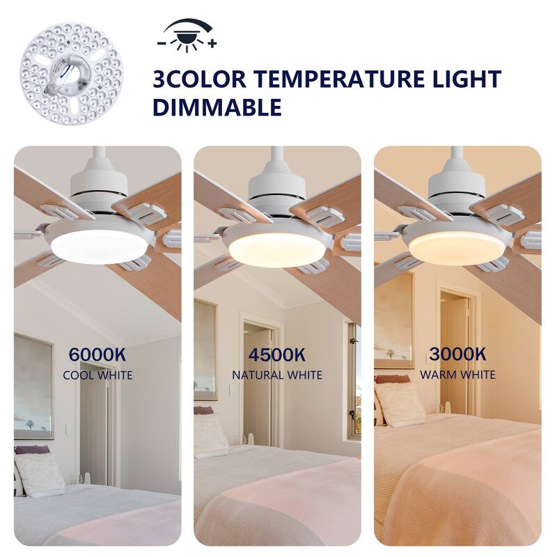 60" Ceiling Fan with Light, Remote Control, Dimmable LED, 6-Speed Quiet DC Motor