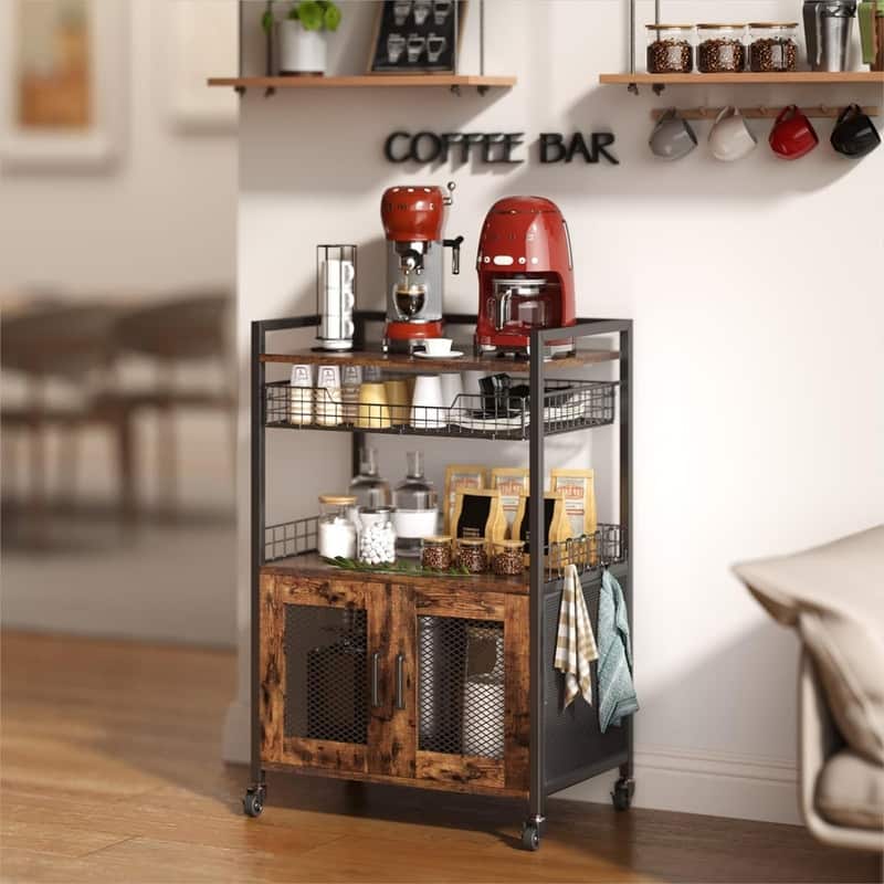 Coffee Bar Cabinet - 15"D x 23.7"W x 35.9"H - 15"D x 23.7"W x 35.9"H - Rustic Brown