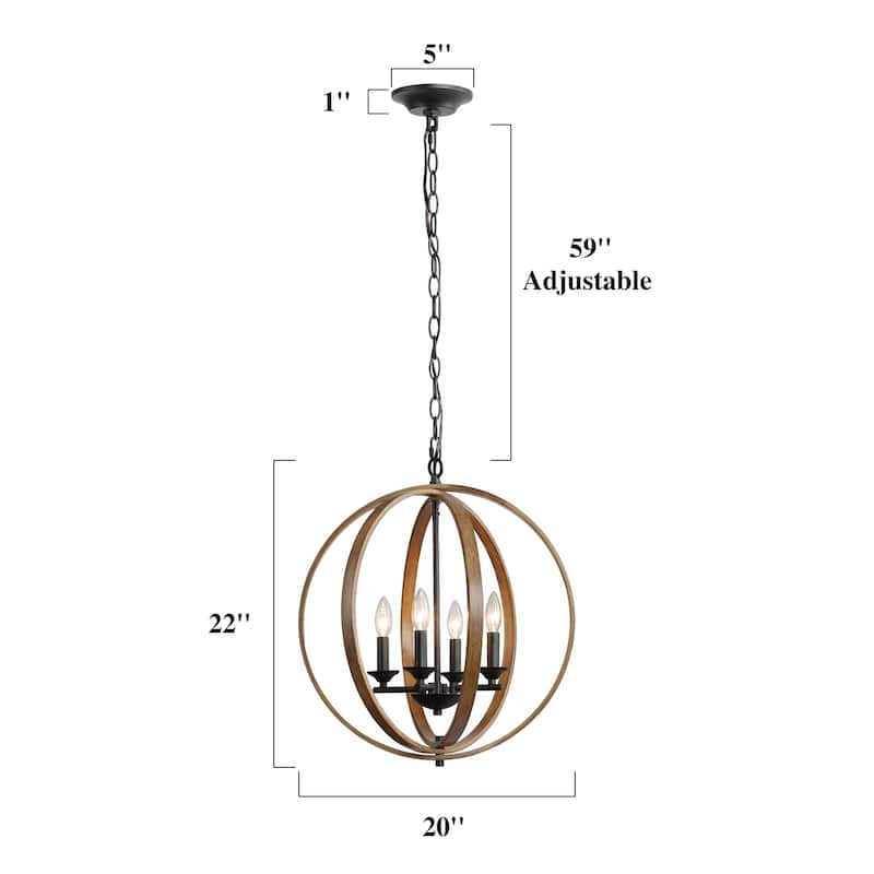 The Gray Barn Farmhouse 4-Light Globe Chandelier Wood Grain Pendant Light