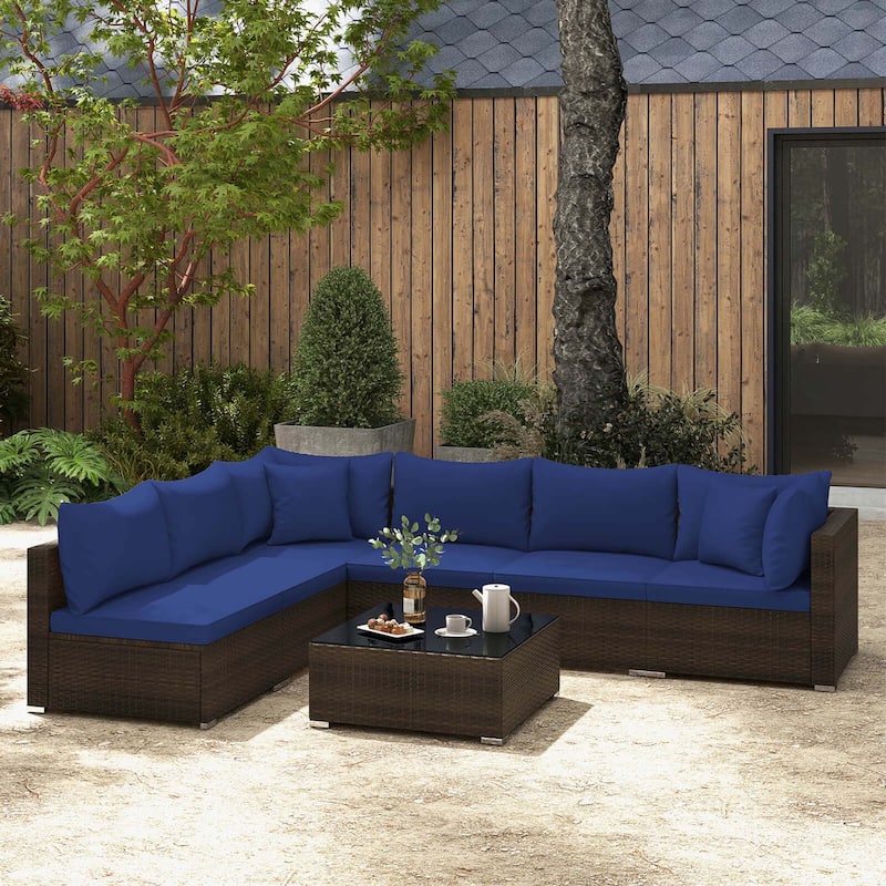 7 PCS Patio Rattan Furniture Set Outdoor Conversation Set w/ Cushions