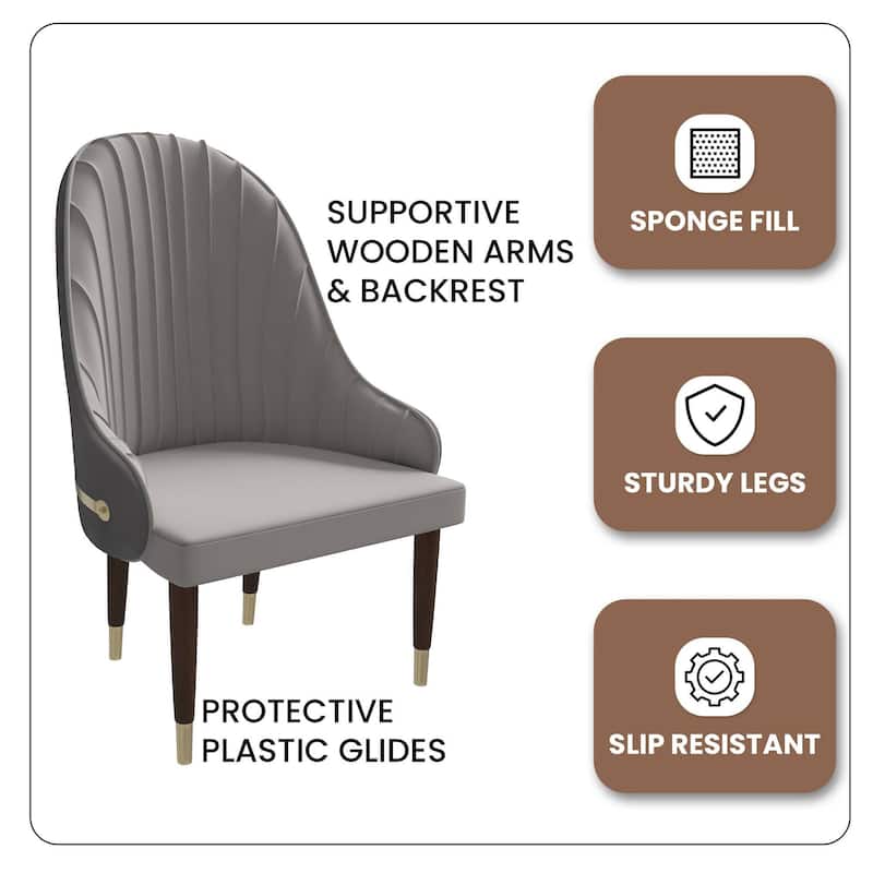 Elara Dining Chair Upholstered in Leather with Ripple Back Design Set of 2