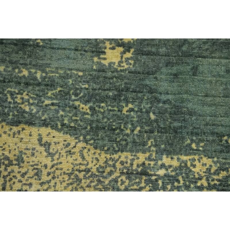 Hand-knotted Modern Silk Green Abstract Area Rug Oriental Carpet - 8' 0'' X 4' 10''