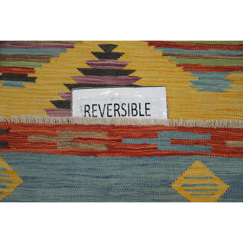 Hand Woven Oriental 100% Wool Carpet Southwestern Tribal Yellow & Gold Kilim Area Rug - 6' 2'' X 4' 0''
