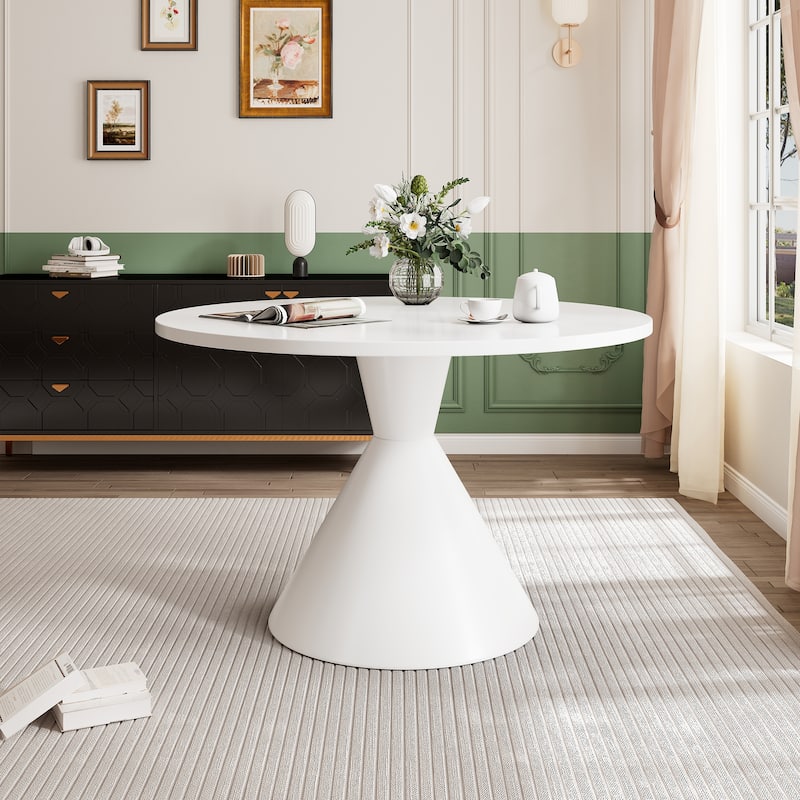 Clihome Round High Gloss Large Countertop Dining Table - White