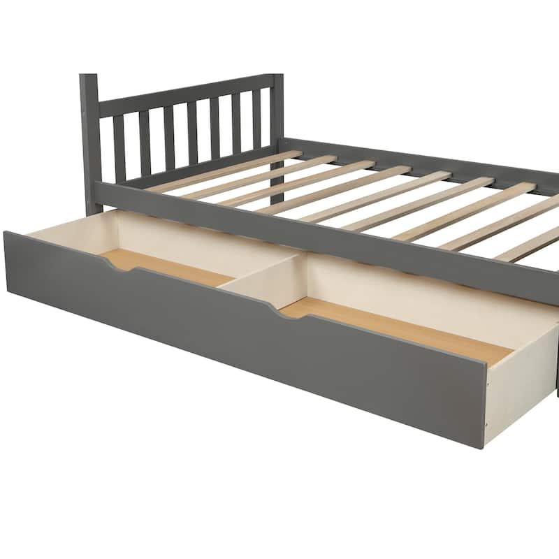 Roomfitters Twin over Full or Twin Bunk Bed with Convertible Bottom, Storage Shelves and Drawers
