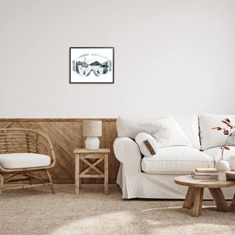 Stupell Ski Mountain Reflection in Sports Goggles Winter Forest Framed Wall Art - Grey