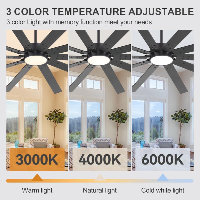 Large 84"/72" Reversible 10-Blade Integrated Ceiling Fan with LED Light Kit and Remote