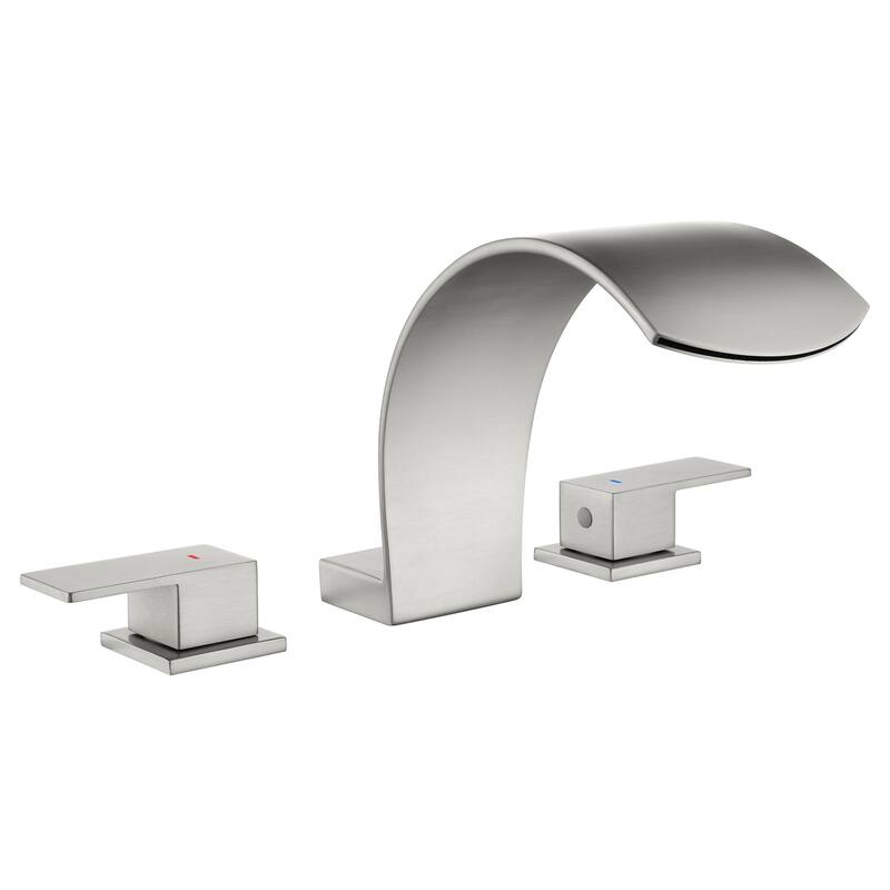 Roman Tub Faucet With Hand Shower - Brushed Gold 4-Hole Widespread Deck Mount Bathtub Filler With Diverter