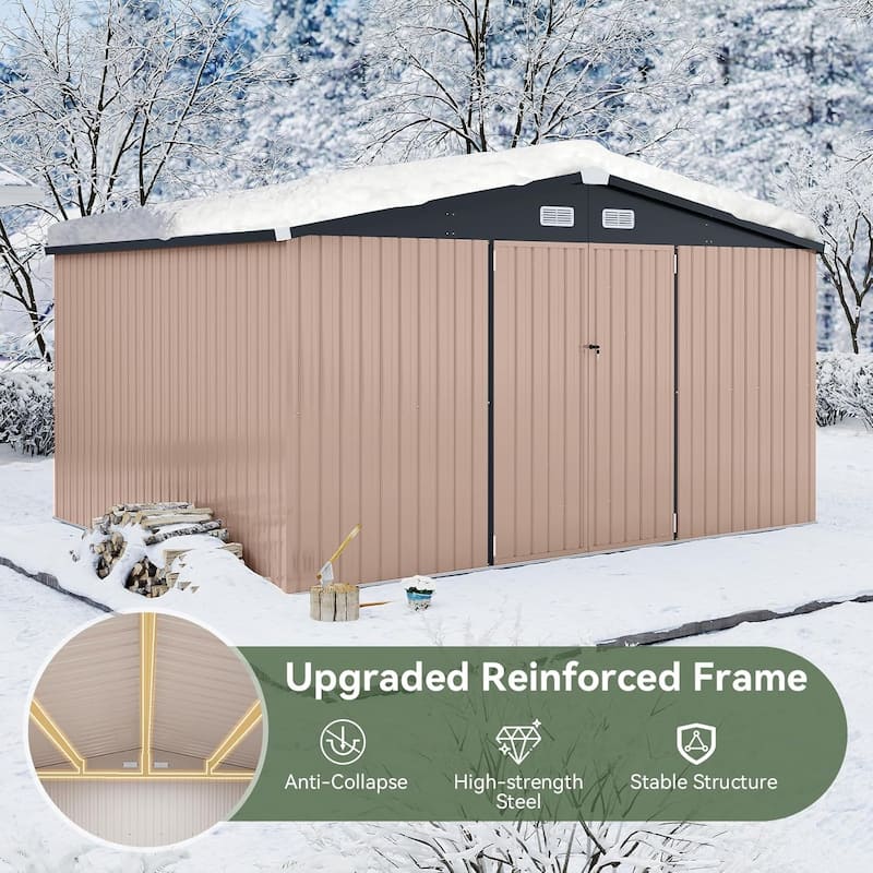 Outdoor Storage Shed with Lockable Doors and Air Vents for Garden
