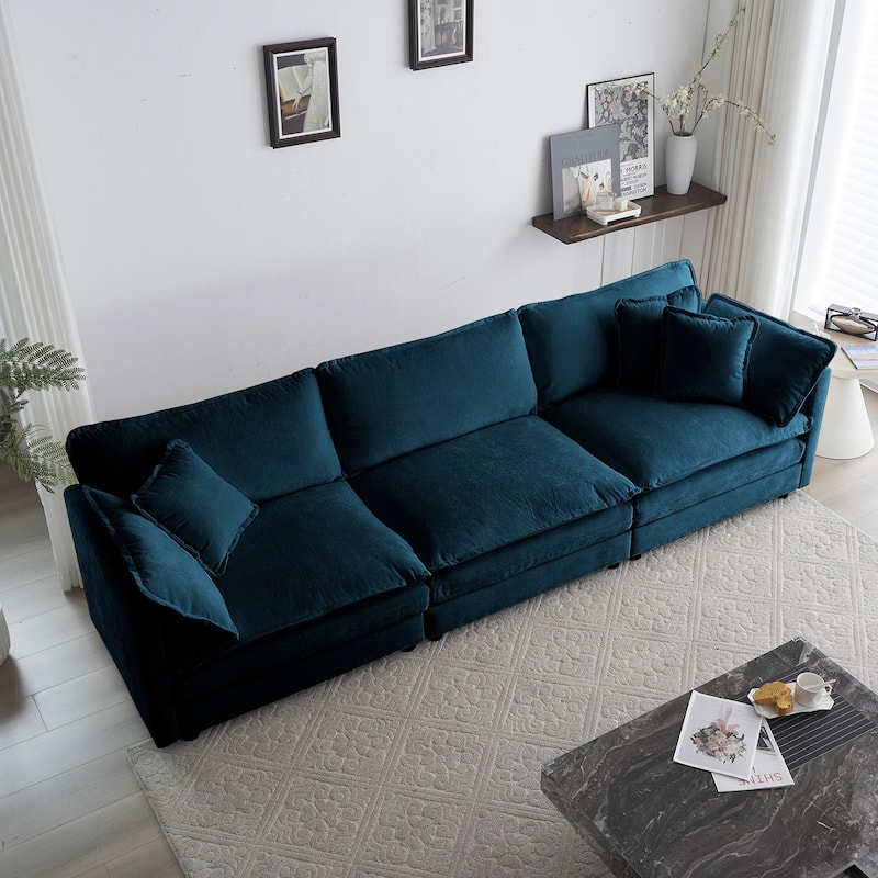 Mid Century Modern Sofa 3 Seater Sofa with 2 Arm Pillows and 3 Throw Pillows