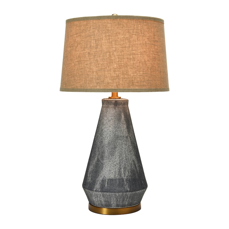 Textured Blue Glaze Ceramic Table Lamp with Natural Linen Shade
