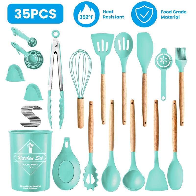 Silicone Stainless Steel 35-Piece Kitchen Utensil Set with Heat Resistant Handles