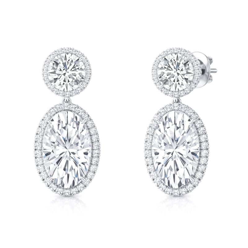 Auriya 14K Gold Oval Halo Drop Diamond Earrings 13.90ct. tw. (F-G, VS) - White