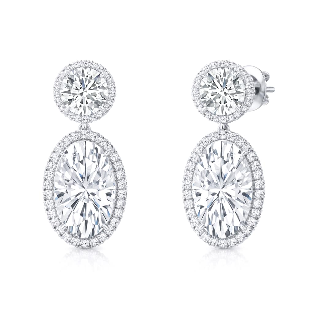 Auriya 14K Gold Oval Halo Drop Diamond Earrings 13.90ct. tw. (F-G, VS)
