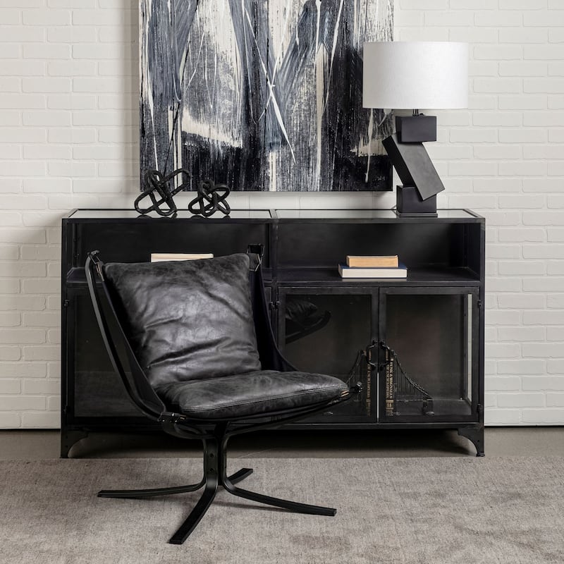 Colarado Black Leather Suspended Seat w/ Iron Frame Accent Chair
