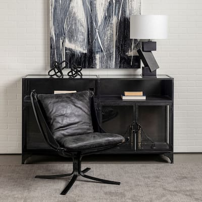 Colarado Black Leather Suspended Seat w/ Iron Frame Accent Chair