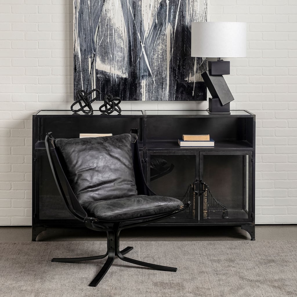 Colarado Black Leather Suspended Seat w/ Iron Frame Accent Chair