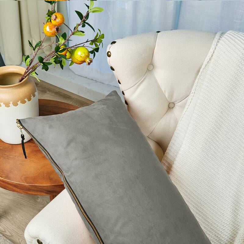 Suede 2 Piece Pillow Shell Set with Big Zipper, NO INSERT