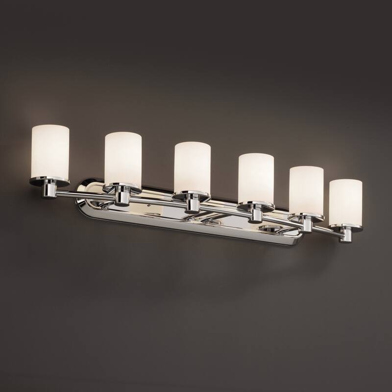 Justice Design Fusion Rondo 6-light Polished Chrome Bath Bar, Opal Cylinder - Flat Rim Shade