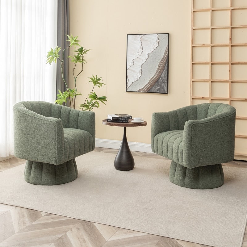 SEYNAR Modern Glam Velvet Upholstered Round Swivel Accent Barrel Chair Set of 2 - Green