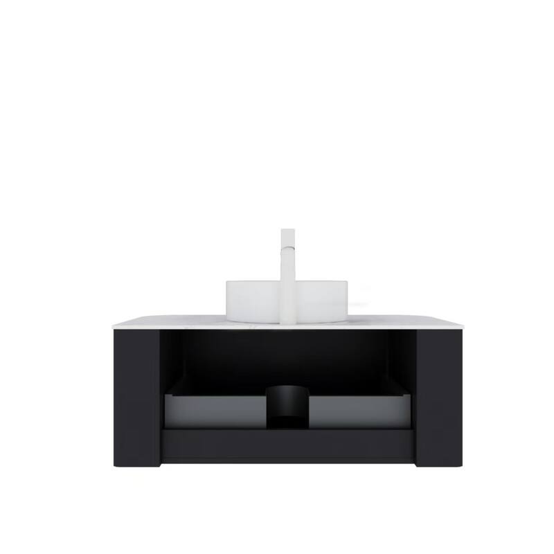 36-Inch Bathroom Vanity with Round White Ceramic Sink, Floating Wall-Mounted Storage Cabinet