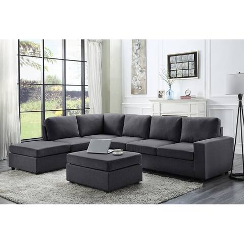 Cassia Modular Sectional Sofa with Ottoman in Dark Gray Linen - Grey