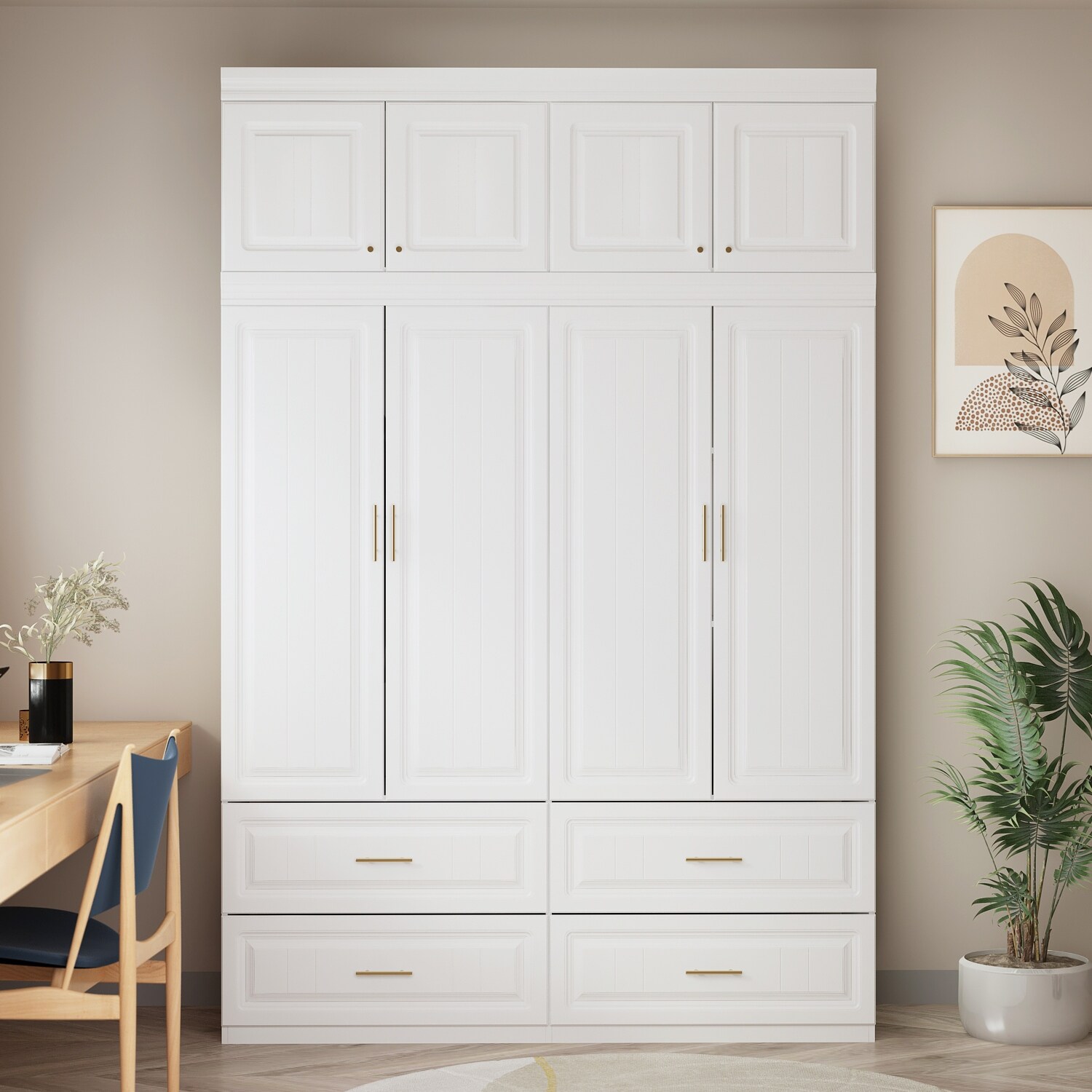 FUFU&GAGA White 4-Door Big Wardrobe Armoires (70.9 in. H x 63 in