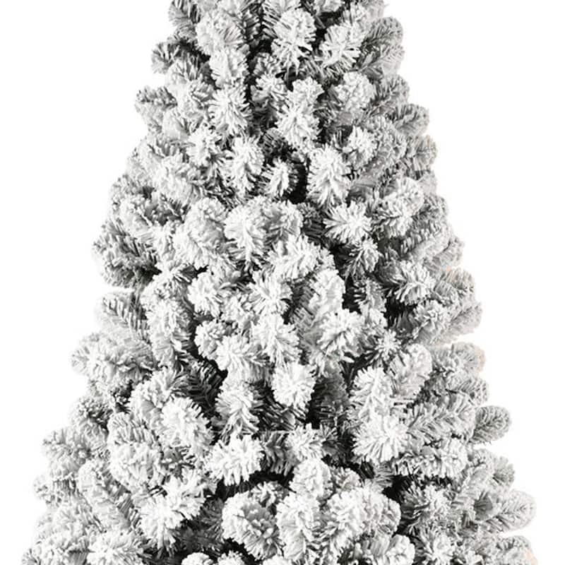 HomeRoots 5' White Pre Lit Full Flocked Fir Christmas Tree - Green - 36.00 in. x 60.00 in. x 36.00 in.