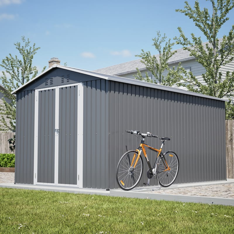 8 x 12 FT Outdoor Metal Storage Shed with Lockable Double Doors, Aluminum Frame Tool Shed for Backyard