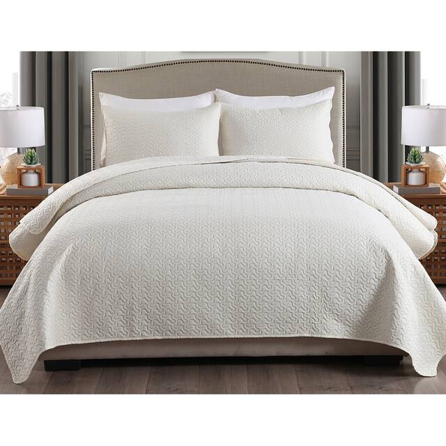 3-piece Fashionable Solid Embossed Quilt Set Bedspread Cover - White coin - King