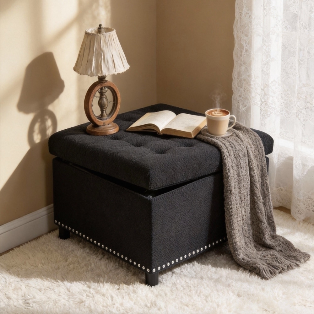 Square Storage Nailhead Trim Ottoman