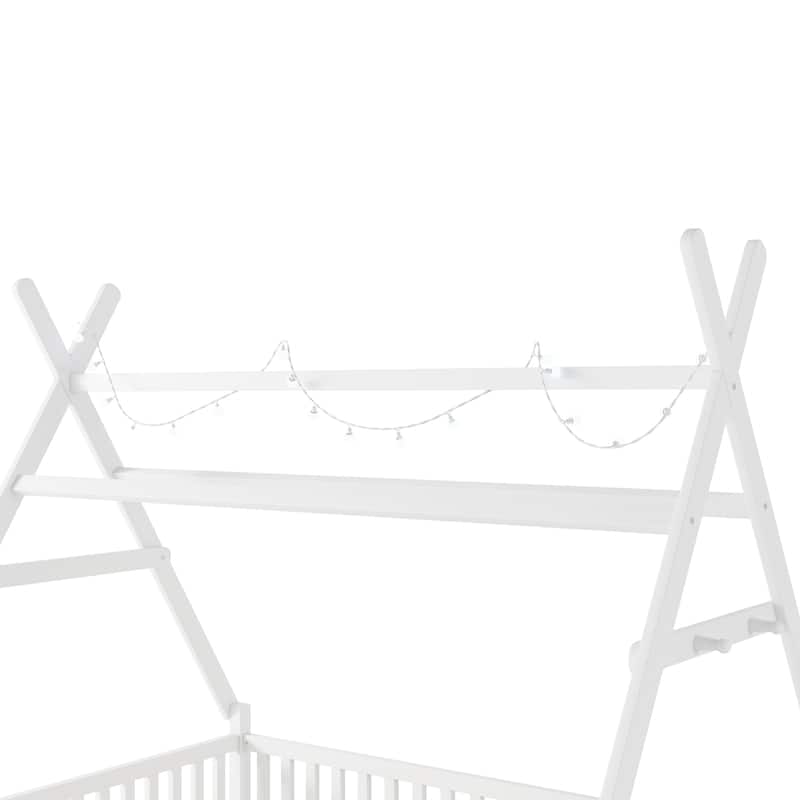 GDF Studio - Brighton Full Size Wooden House Bed with Roof and LED Light
