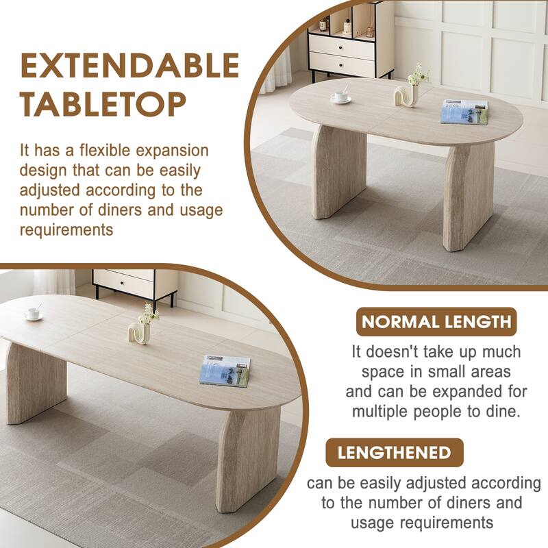 HOMYLIN Extendable Oval Dining Table with Dual Pillar Base