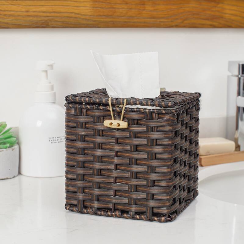 6" Square Wicker Tissue Box Cover - Brown