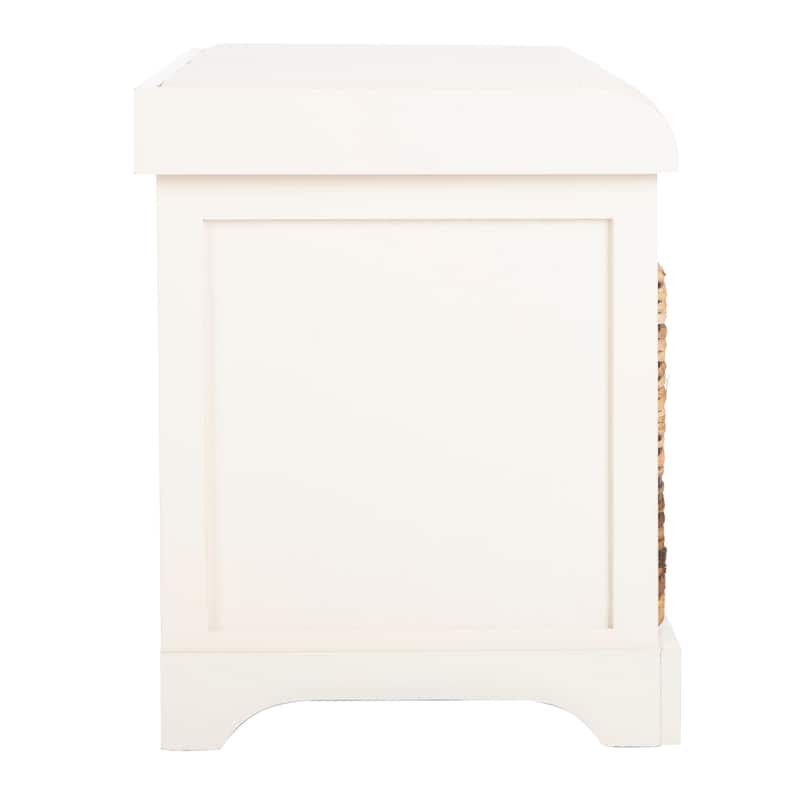 SAFAVIEH Freddy Distressed White Wicker Storage Bench - 33.5" x 16.1" x 19.9"