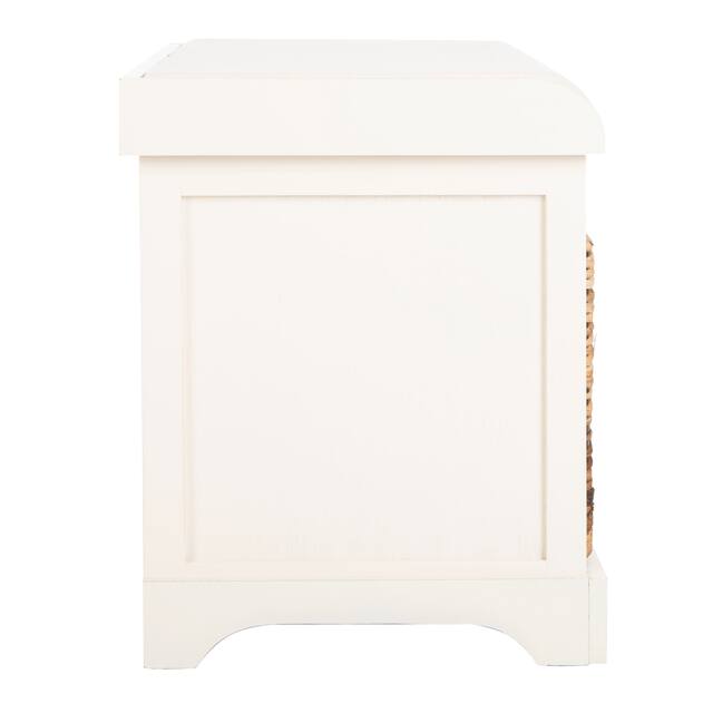 SAFAVIEH Freddy Distressed White Wicker Storage Bench - 33.5" x 16.1" x 19.9"
