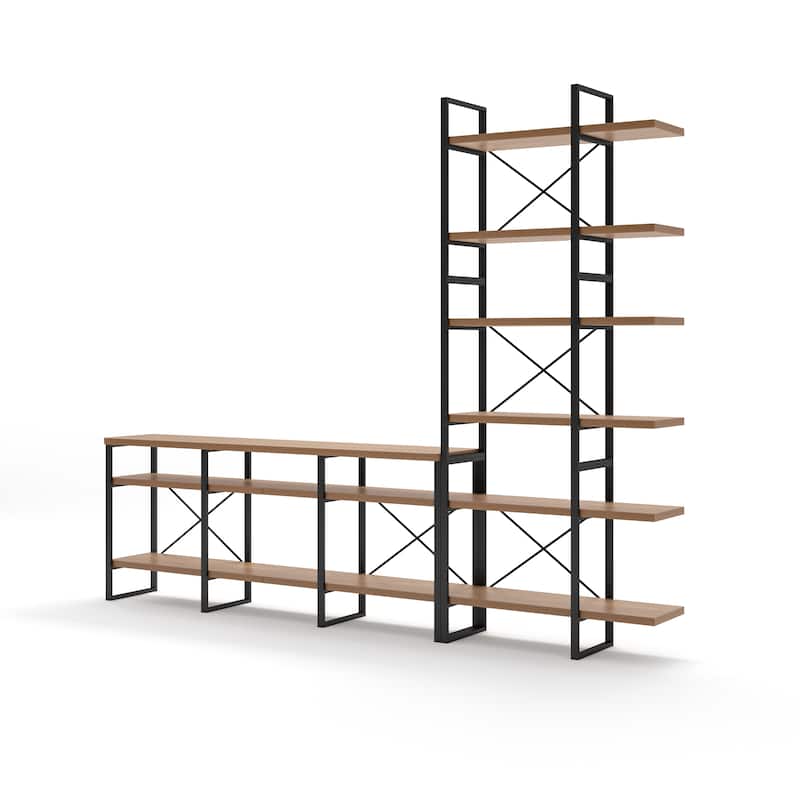 Davee Brown Walnut Color Entertainment Media TV Stand With Display Booksheve - 106.3*14*85 inches